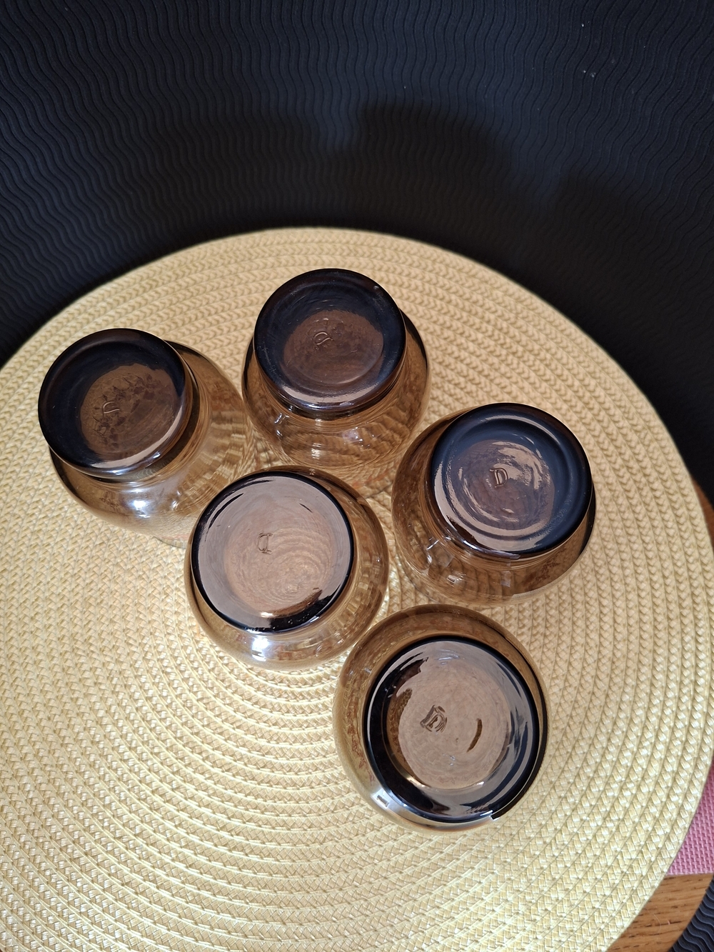 Vintage Dominion Glass Set of 5 Amber Tumblers Orange Floral 70s Canadian Glass - Picture 5 of 5